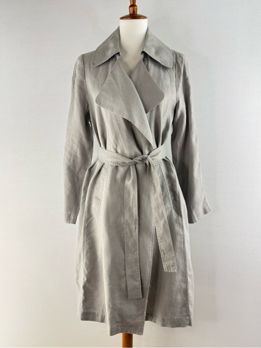 Catherine Malandrino Light Dove Gray Belted Linen Trench Coat NWOT